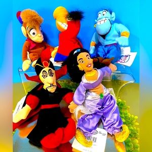 DISNEY EXCLUSIVE NWT VTG 1990s ALADDIN RETIRED BEAN BAG PLUSH COLLECTION OF 5